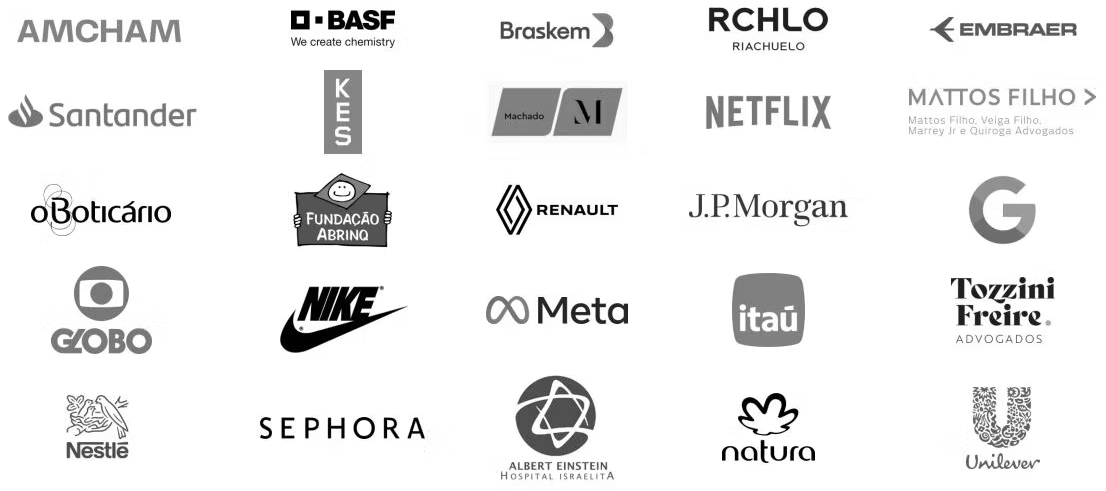 Clientes ASTI: AMCHAM, BASF, Braskem, Riachuelo, Embraer, Santander, KES, Machado Meyer, Netflix, Mattos Filho, O Boticário, Fundação Abrinq, Renault, J.P. Morgan, Google, Globo, Nike, Meta, Itaú, TozziniFreire, Nestlé, Sephora, Hospital Israelita Albert Einstein, Natura e Unilever